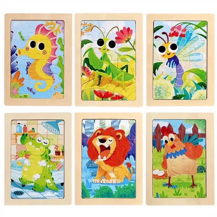 Puzzle en bois d'animal de dessin animé 15x11cm