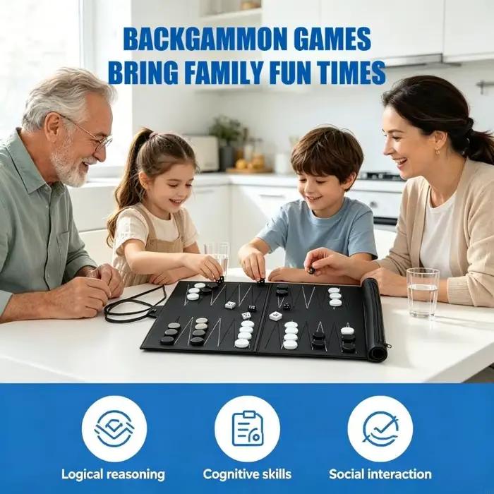 Jeu de backgammon pliable en PU pour familles et amis, idéal pour voyages, pique-niques et rassemblements, améliore l'interaction et la communication, convient aux joueurs de tous âges, adapté aux intérieurs et extérieurs