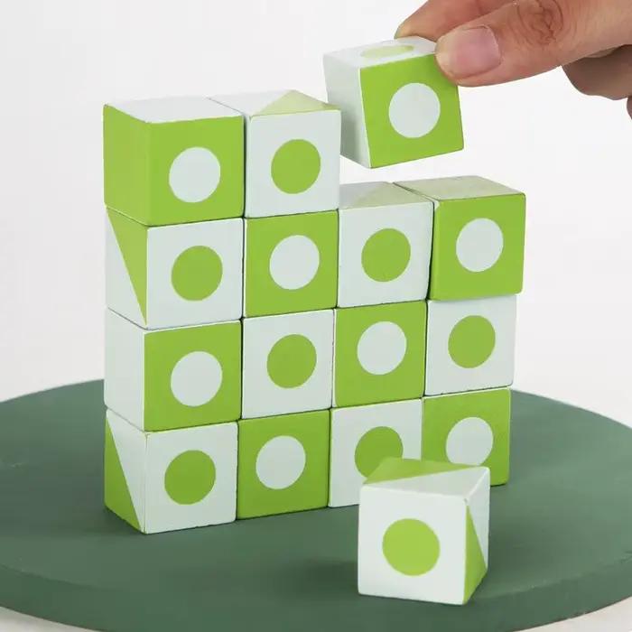 Puzzle 3D en bois forme géométrique jeu logique éducatif pour enfants adolescent occasions spéciales blanc bleu vert