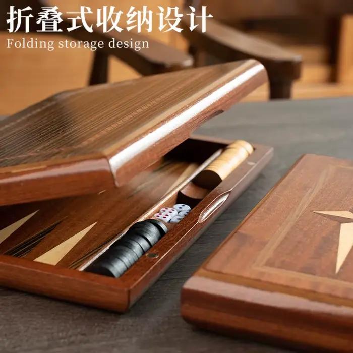 Jeu de backgammon multi-tailles en bois massif, acajou de qualité supérieure avec placage en bois massif, fabrication exquise