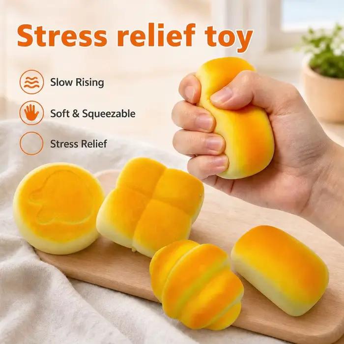 Jouet à presser en forme de pain moelleux, modèle de nourriture factice, pain grillé, gâteau de petit-déjeuner, jouets sensoriels anti-stress pour adultes