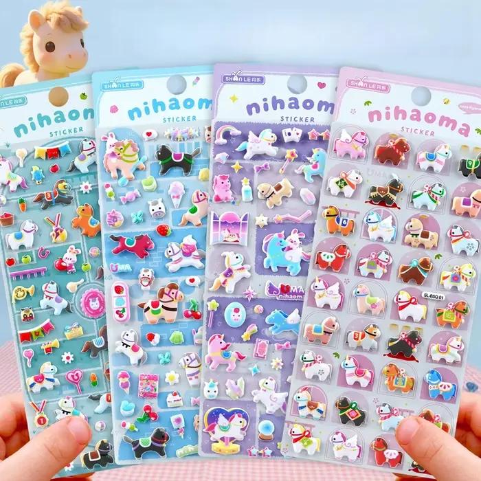 Autocollants 3D en relief Kawaii de petit cheval de dessin animé pour scrapbooking, journal créatif, papeterie mignonne, autocollant pour carnet, fournitures scolaires, cadeau