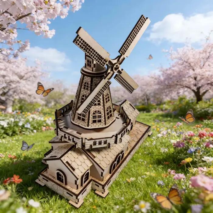 Modèle de puzzle en bois 3D moulin à vent
