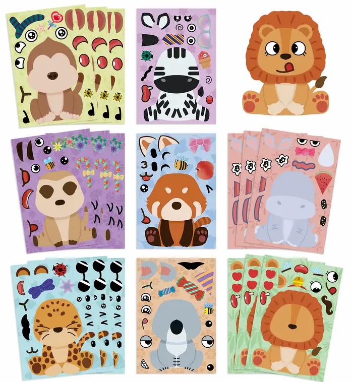 8 feuilles enfants bricolage Puzzle autocollant jeux animaux faire un visage assembler Puzzle autocollants enfants jouets éducatifs