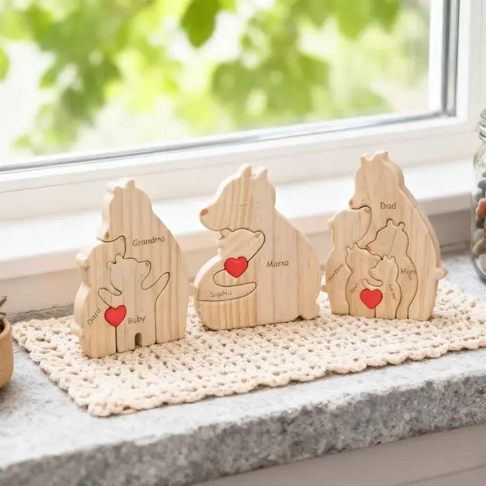 Puzzle d'ours personnalisé en bois, cadeau pour la fête des pères, décoration de maison familiale pour pépinière, anniversaires, mariage et fiançailles, décoration de Noël et d'Halloween
