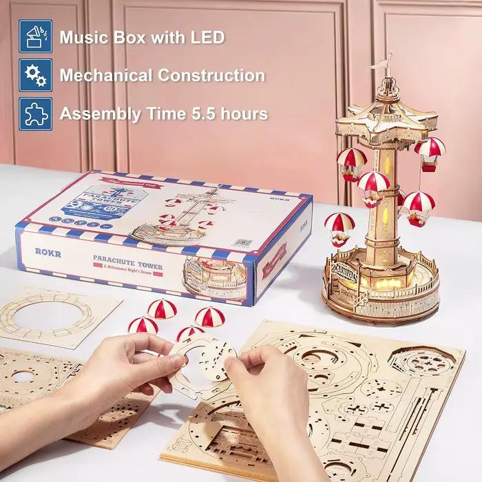 Robotime Magic Amusement Park Jouets en bois DIY Boîte à musique Puzzle 3D