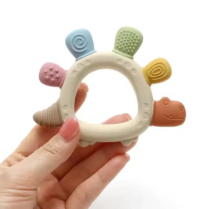 Jouets de dentition en Silicone dinosaure pour bébé, sans BPA, facile à saisir, soins pour nourrissons, jouet à mâcher, cadeau pour nouveau-né, accessoire pour bébés