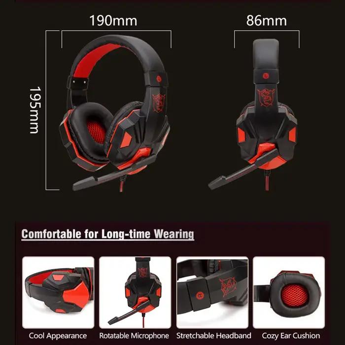 Écouteurs filaires 3.5mm, casque de jeu, écouteurs de musique pour ordinateur avec micro, casque stéréo, son surround virtuel, lumière LED, pour joueur