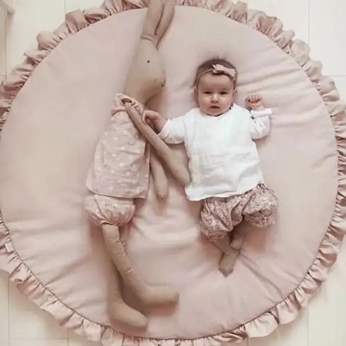 Tapis de jeu rond en coton doux rembourré pour bébé, tapis rampant pour nouveau-né, fille et garçon, tapis de sol pour chambre d'enfant, décoration nordique