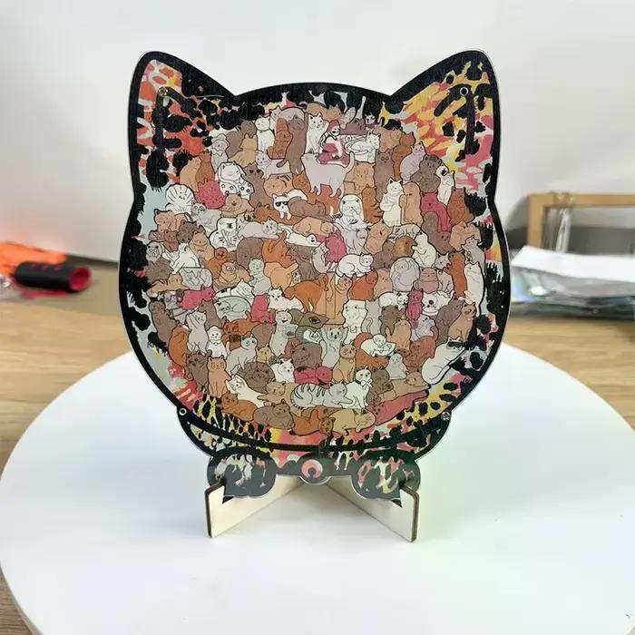 Puzzle en bois en forme de chat, Puzzle en forme d'os, pièces d'animaux uniques irrégulières, cadeau décoratif, soulagement du Stress, décoration de la maison