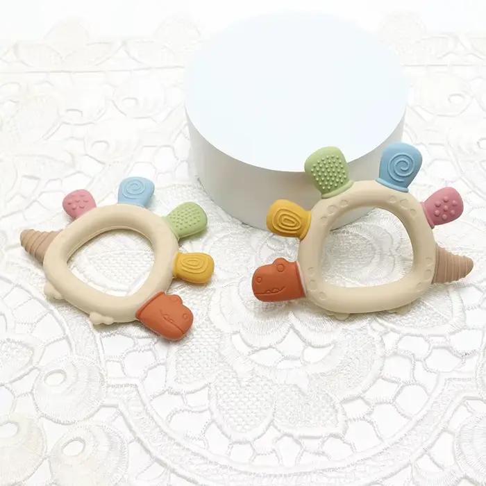 Jouets de dentition en Silicone dinosaure pour bébé, sans BPA, facile à saisir, soins pour nourrissons, jouet à mâcher, cadeau pour nouveau-né, accessoire pour bébés
