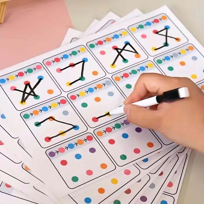 Cartes de liaison d'entraînement de stylo effaçable réutilisables de taille A4 de 12 pages, exercice d'attention de mise au point de suivi visuel pour les enfants pour améliorer la mémoire