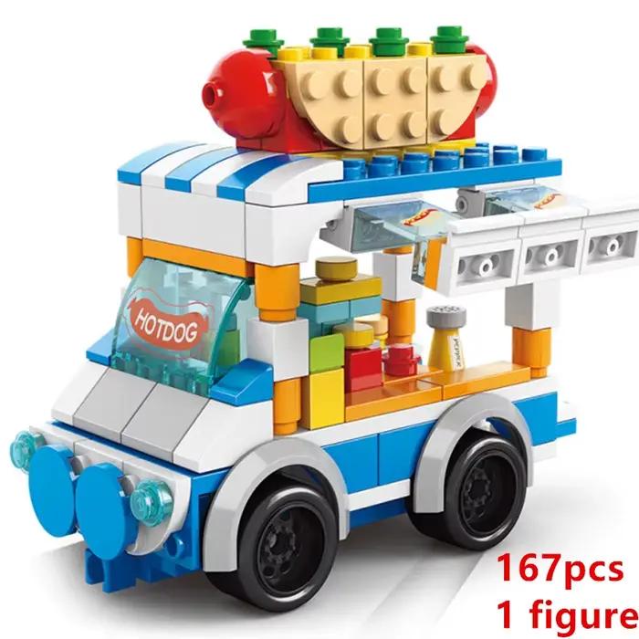 Kit de construction DIY Architecture : Magasin de crème glacée et de nourriture en blocs de rue, modèle de film classique, jouets pour filles