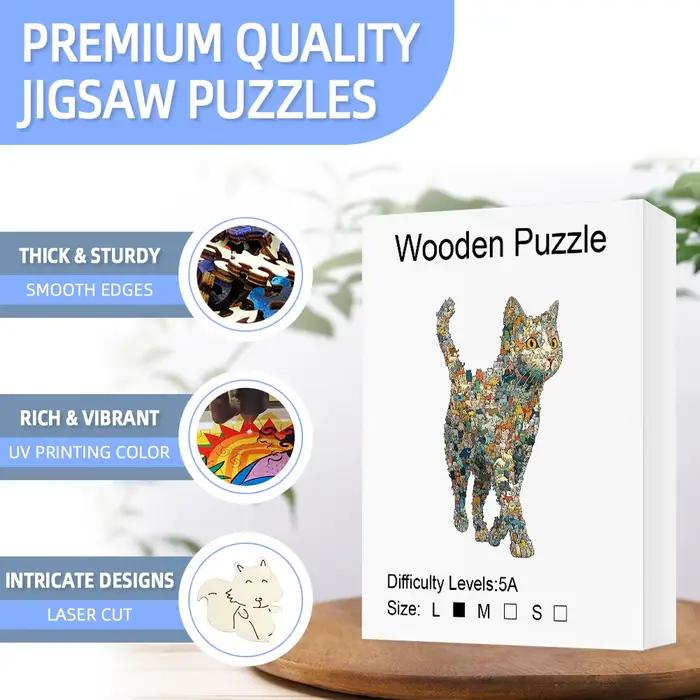 Puzzle chat en bois : cadeau exquis, pièces épaisses et robustes, couleurs vives, décoration de la maison et puzzle stimulant pour la famille