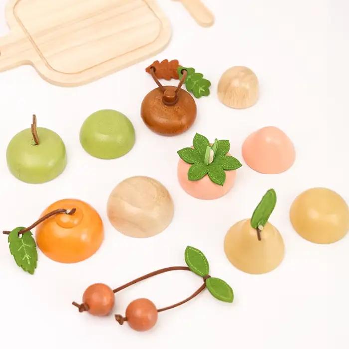 Ensemble de jeu de découpe de fruits en bois pour enfants - Jouets d'imitation de nourriture avec planche à découper et couteau, jeu de rôle éducatif en bois pour la cuisine occasions spéciales