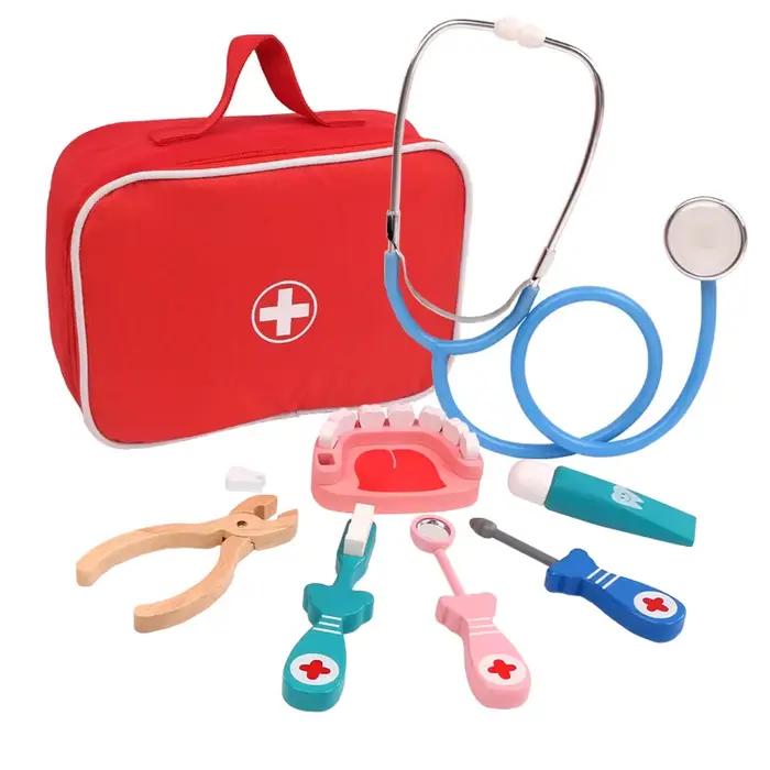 Jouets éducatifs de médecin en bois pour enfants, ensemble de coffre à médicaments de Simulation médicale pour enfants, jeu de rôle, jouet de Simulation