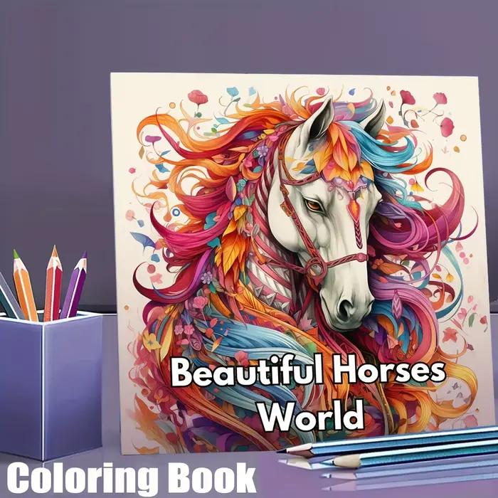 28 pages beau livre de coloriage du monde des chevaux pour la réduction du stress des adultes |   Livre de coloriage pour soulager le stress et réduire l'humeur