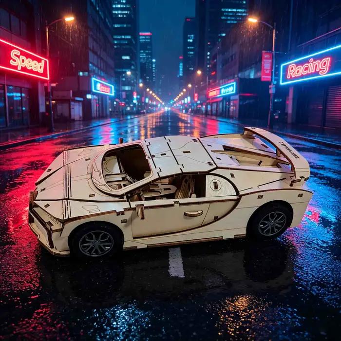 Puzzle de voiture de course en bois 3D : Cadeau artisanal DIY amusant et éducatif