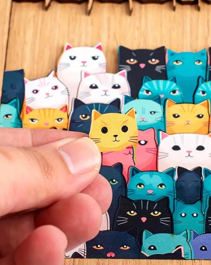 62 pièces de puzzle en bois sur le thème des chats de dessins animés