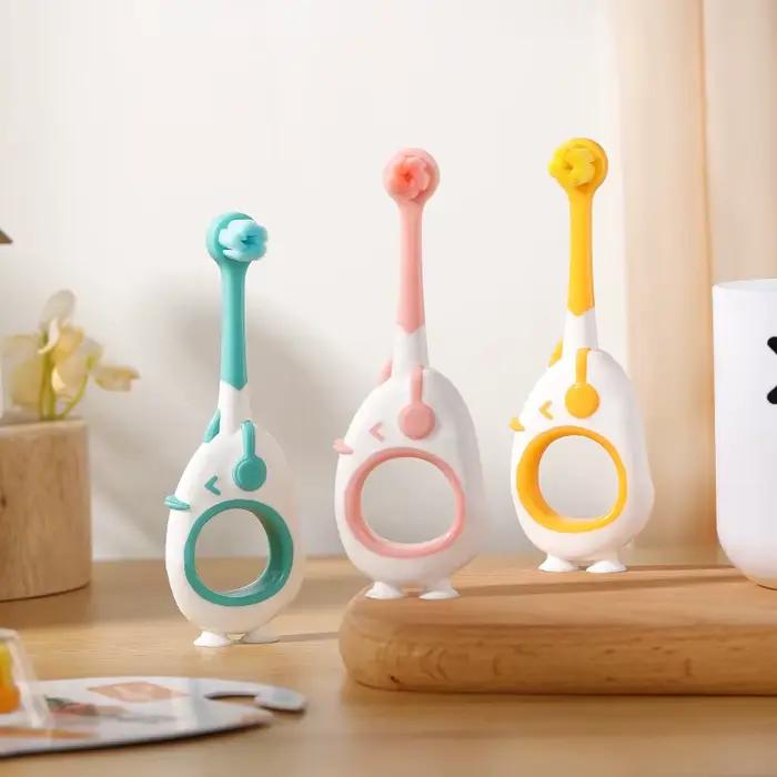Brosse à dents pour bébé de 0 à 3 ans, mignon, dessin animé, petite tête, brosse à dents pour bébé, emballée individuellement, ventouse inférieure peut supporter