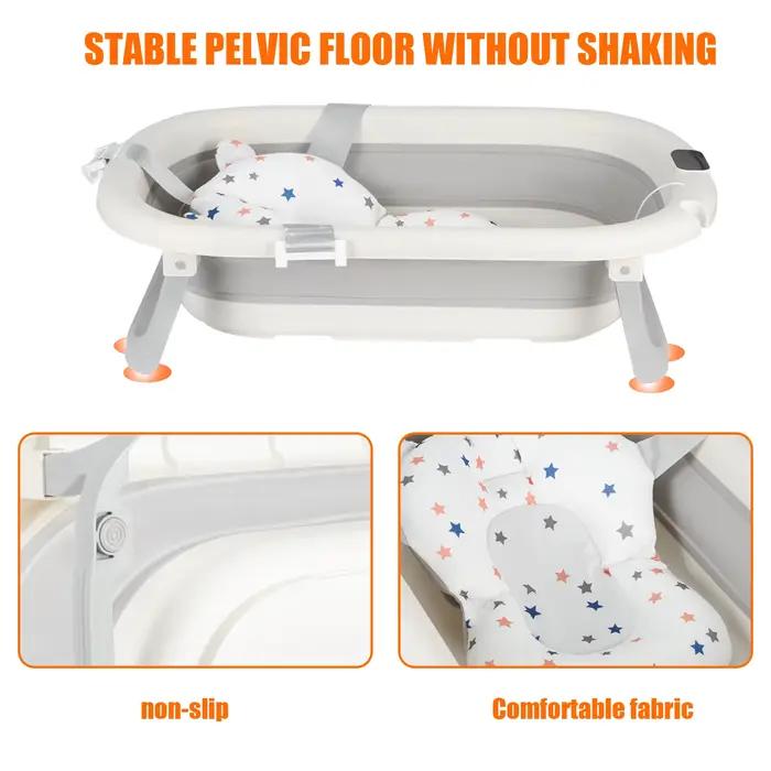 Baignoire Bébé Pliable - Avec Coussin De Bain Et Thermomètre Intégré - Idéal Pour Cadeau De Naissance Fille Ou Garçon