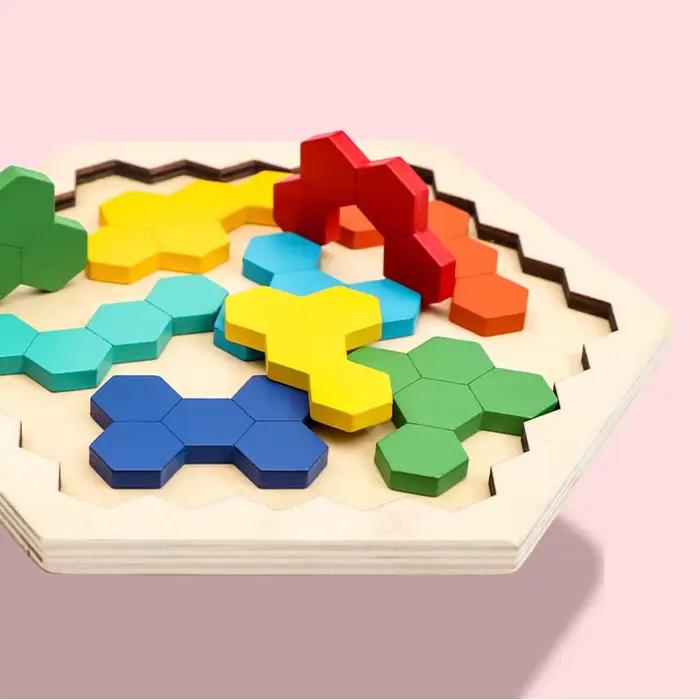 Puzzle 3D Hexagonal en Bois pour Enfant