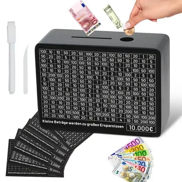 Tirelire en bois noir avec compteur