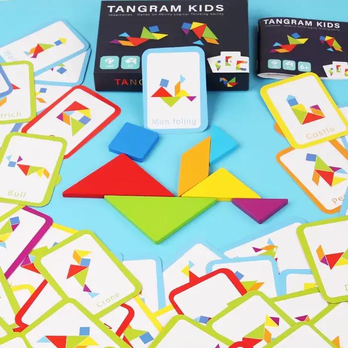Planche de Puzzle Tangram en bois, jouets éducatifs pour enfants, jeux de Puzzle 3D de forme géométrique
