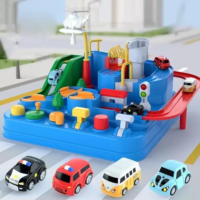 Modèle de voiture sur rail de course en plastique abs pour enfants et adolescents jouet éducatif avec chemins de fer animaux et fusées spatial occasion spéciale pour garçons filles et passionnés de mécanique