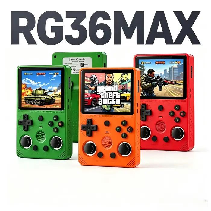 Console de jeu portable rétro RG36max 2026 avec plus de 30 000 jeux, écran IPS HD de 3,5 pouces, système Linux open source