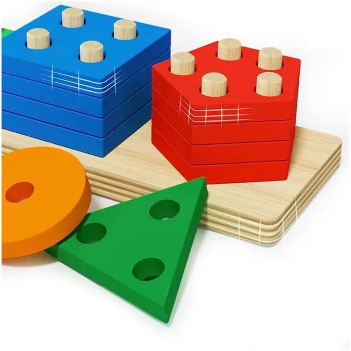 Jouets en bois Montessori, jeu de Puzzle assorti de couleurs et de formes, perles colorées, Cognition des couleurs, jouets éducatifs précoces, cadeau pour enfants