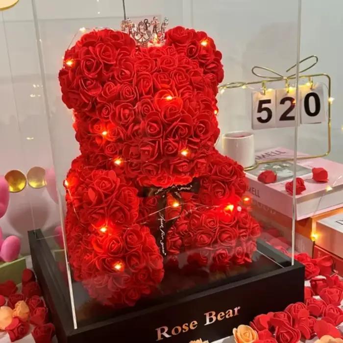 Ours en peluche rose éternelle, fleur artificielle, pour maman, fête des mères, anniversaire, saint-valentin, cadeaux et décoration miniatures