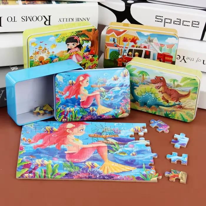 Puzzle de dessin animé 60 pièces en bois et panneau de fibre pour enfants âgés de 3 à 6 ans, jeu d'éveil et interaction parent-enfant pour les occasions spéciales