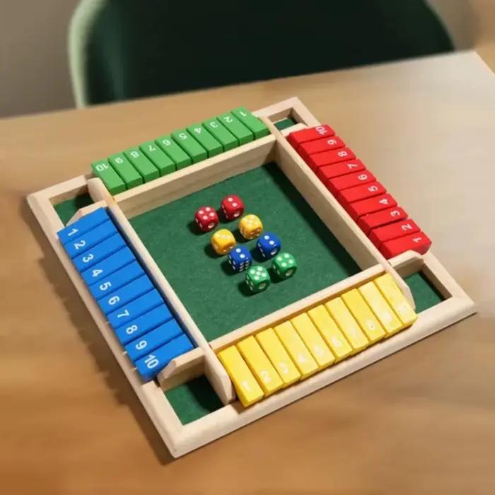 Jeu de dés en bois pour l'apprentissage de l'arithmétique – Boîte à cartes à retourner avec tuiles numériques à 4 faces