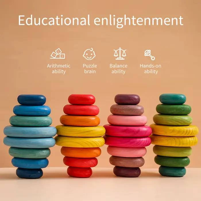 Blocs de construction en bois pour bébé, jouet éducatif Montessori sans BPA, pierre empilée arc-en-ciel, jouets empilables équilibrés, cadeaux pour enfants