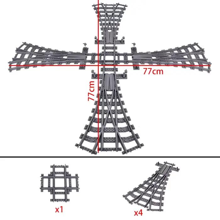 Trains urbains, Points gauche et droit, interrupteur Flexible, voies de croisement ferroviaire, Rails bifurcés, blocs de construction droits et incurvés, jouet en briques