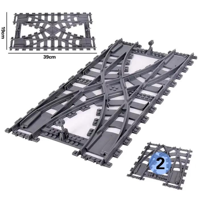 Train de ville, Points gauche droite, voies de croisement flexibles, Rails bifurcés, blocs de construction droits et incurvés, jouets en brique, vente en gros