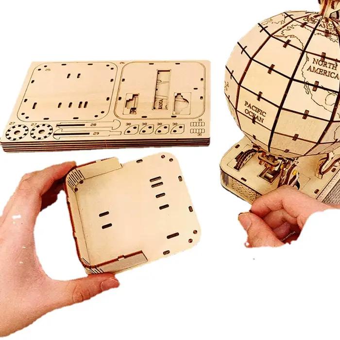 Puzzle Globe 3D en bois, jouet à assembler mécanique, bloc de construction, ensemble de modèles de terre pour adolescents, bricolage, géographie, carte du monde, jouet cadeau à construire