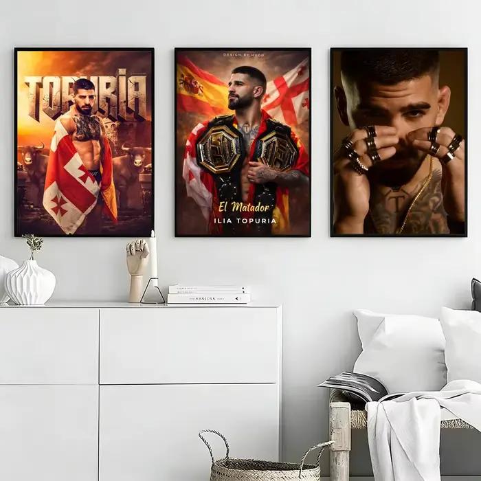 Affiche de l'athlète Ilia Topuria, autocollants d'affiche haute définition, adaptés à la chambre à coucher, au salon, à la décoration de la maison