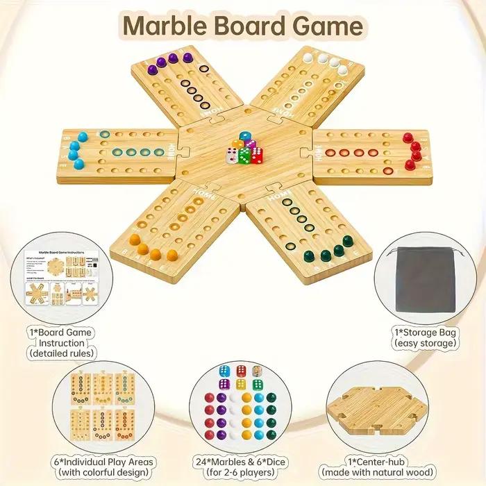 Jeu de société en bois avec perles de verre et dés (style aléatoire) — Un jeu de stratégie portable pour 2 à 6 joueurs