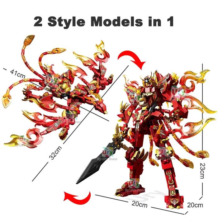 Ensemble de blocs de construction 2-en-1 Ninja Movie Red Warrior Robot Battle Mecha Flying Fire Dragon Set Fighter pour cadeau de Noël