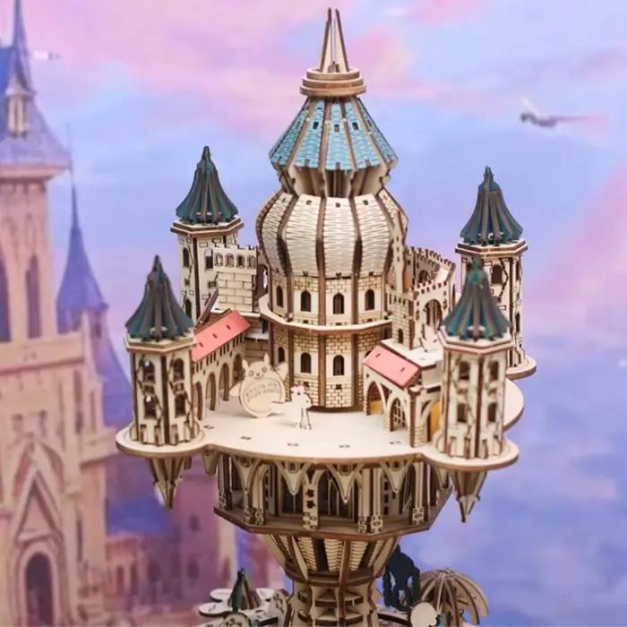 Bricolage 3D Puzzle en bois château dans le ciel boîte à musique assemblé modèle Miniature Kits Puzzles pour amis cadeaux d'anniversaire