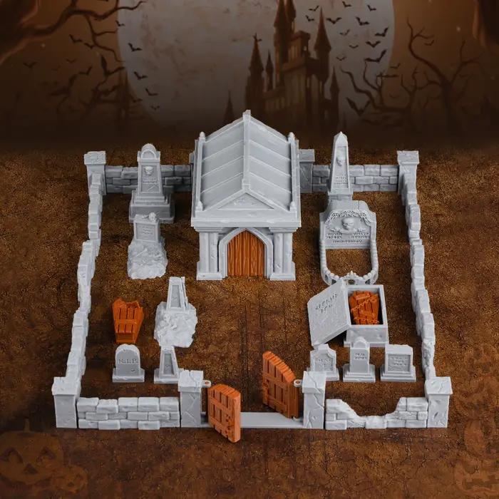 Ensemble de terrain miniature pour cimetière RPG | Tombes et clôtures - Compatibles