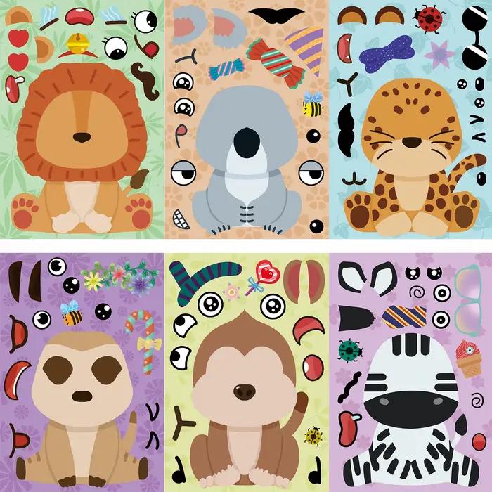 8 feuilles enfants bricolage Puzzle autocollant jeux animaux faire un visage assembler Puzzle autocollants enfants jouets éducatifs