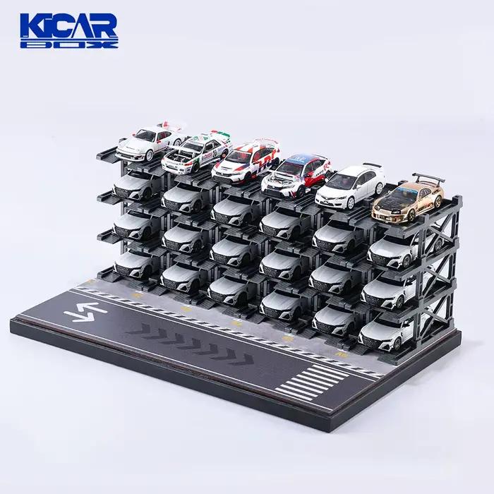 KicarMod 1/64 modèle de construction de stationnement 3D voiture 24 places assemblé parc de voiture à plusieurs étages Structure multicouche avec voiture d'affichage