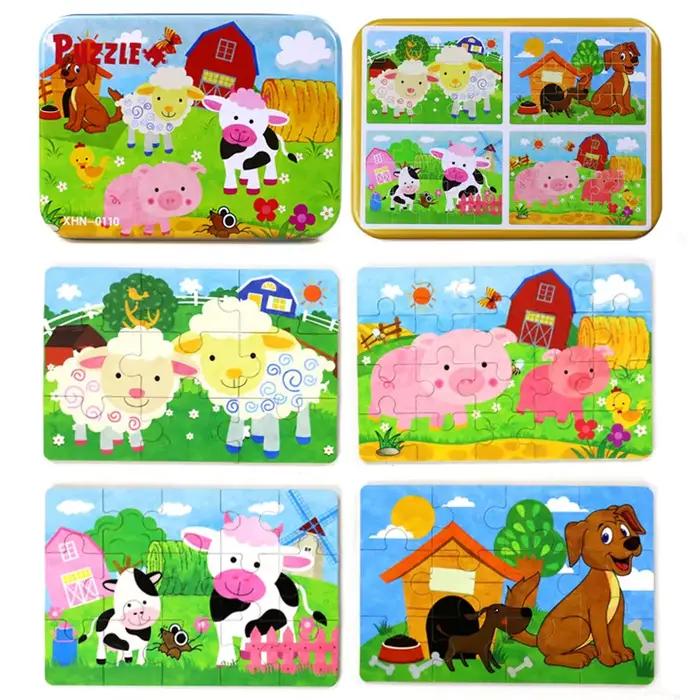 Puzzle en bois 4 en 1 pour enfants de la maternelle