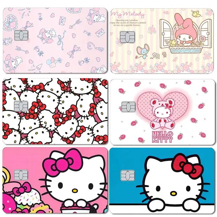 Autocollant Hello Kitty et My Melody pour protection de carte de crédit et débit, étiquette de film en PVC pour usage quotidien et cadeau pour fans de dessin animé
