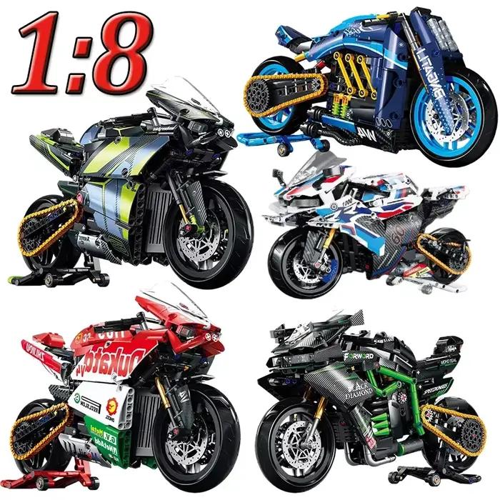 Ensemble de blocs de construction de moto à 8 moteurs de haute technologie