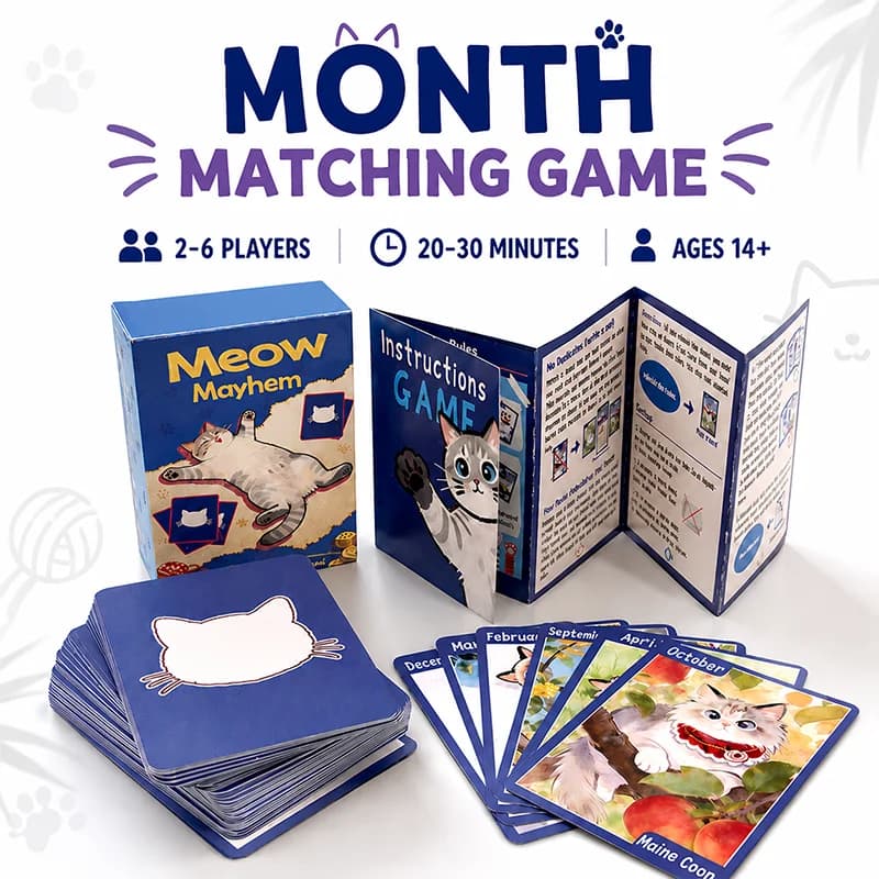 Jeu de cartes Meow Mayhem Set Collection pour 2 à 6 joueurs, cartes Match Month, Empty Hand, jeu de 