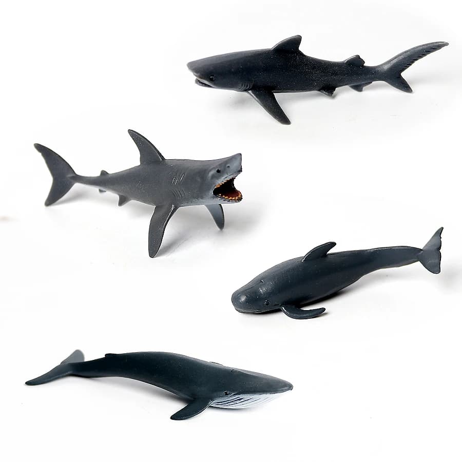 Figurines réalistes d'animaux marins miniatures, ensemble de dauphins, requins, baleines, modèles mi